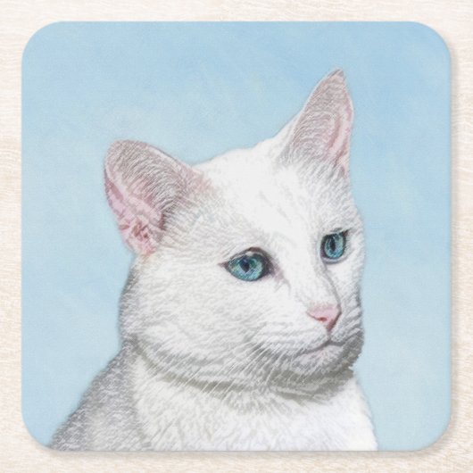Witte kat schilderen - Kute Original Cat Art Kartonnen Onderzetters (Voorkant)