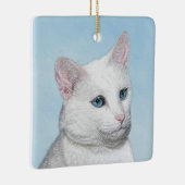 Witte kat schilderen - Kute Original Cat Art Keramisch Ornament (Rechts)