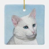Witte kat schilderen - Kute Original Cat Art Keramisch Ornament (Achterkant)