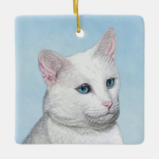 Witte kat schilderen - Kute Original Cat Art Keramisch Ornament (Voorkant)