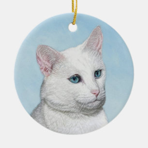 Witte kat schilderen - Kute Original Cat Art Keramisch Ornament