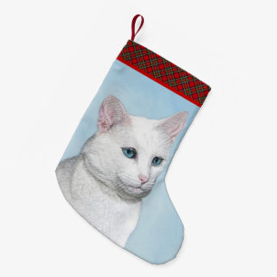 Witte kat schilderen - Kute Original Cat Art Kleine Kerstsok