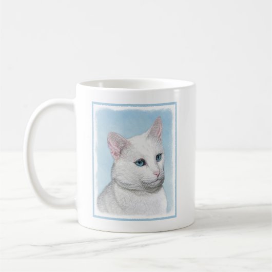 Witte kat schilderen - Kute Original Cat Art Koffiemok (Links)