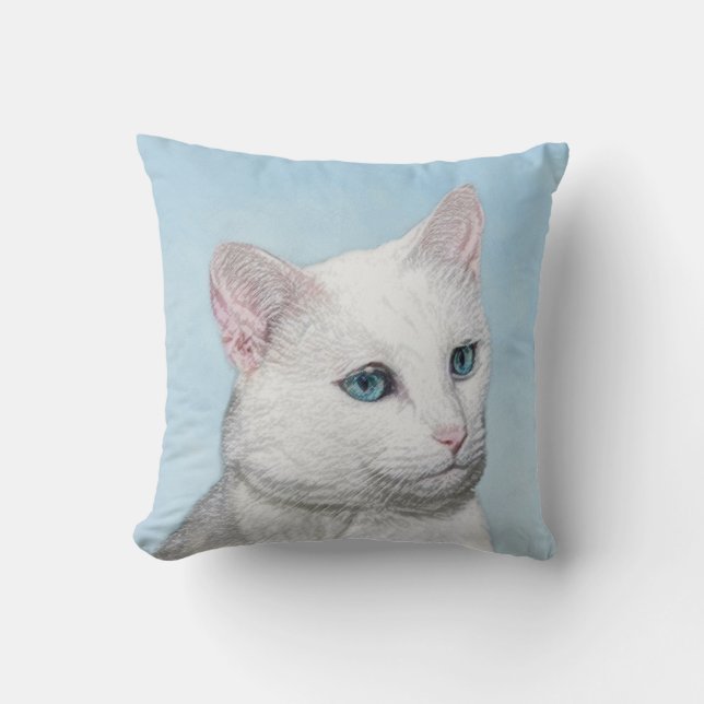 Witte kat schilderen - Kute Original Cat Art Kussen (Voorkant)