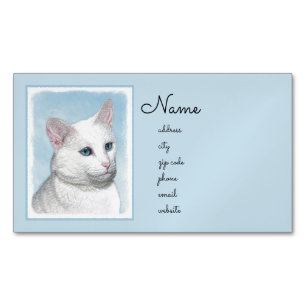 Witte kat schilderen - Kute Original Cat Art Magnetisch Visitekaartje