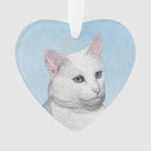 Witte kat schilderen - Kute Original Cat Art Ornament