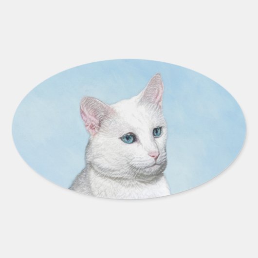Witte kat schilderen - Kute Original Cat Art Ovale Sticker (Voorkant)