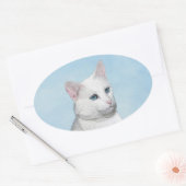 Witte kat schilderen - Kute Original Cat Art Ovale Sticker (Envelop)