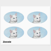 Witte kat schilderen - Kute Original Cat Art Ovale Sticker (Vel)