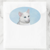 Witte kat schilderen - Kute Original Cat Art Ovale Sticker (Tas)