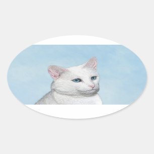 Witte kat schilderen - Kute Original Cat Art Ovale Sticker