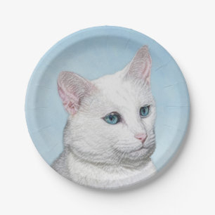 Witte kat schilderen - Kute Original Cat Art Papieren Bordje