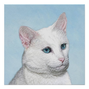 Witte kat schilderen - Kute Original Cat Art Perfect Poster