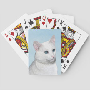 Witte kat schilderen - Kute Original Cat Art Pokerkaarten