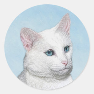Witte kat schilderen - Kute Original Cat Art Ronde Sticker
