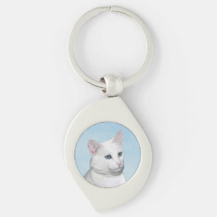 Witte kat schilderen - Kute Original Cat Art Sleutelhanger
