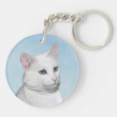 Witte kat schilderen - Kute Original Cat Art Sleutelhanger (Achterkant)