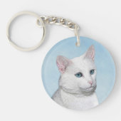 Witte kat schilderen - Kute Original Cat Art Sleutelhanger (Voorkant)