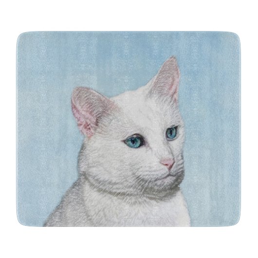 Witte kat schilderen - Kute Original Cat Art Snijplank (Voorkant)