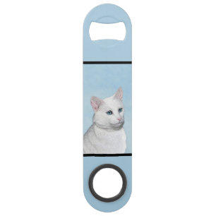 Witte kat schilderen - Kute Original Cat Art Speed Flessenopener