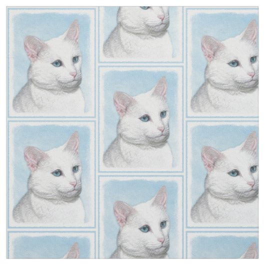 Witte kat schilderen - Kute Original Cat Art Stof (Swatch)