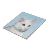 Witte kat schilderen - Kute Original Cat Art Tegeltje (Zijkant)