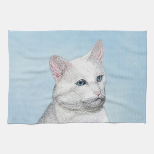 Witte kat schilderen - Kute Original Cat Art Theedoek (Horizontaal)