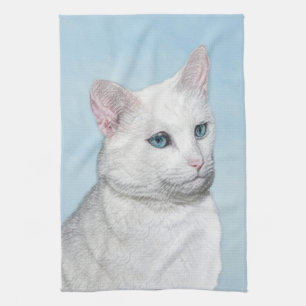 Witte kat schilderen - Kute Original Cat Art Theedoek