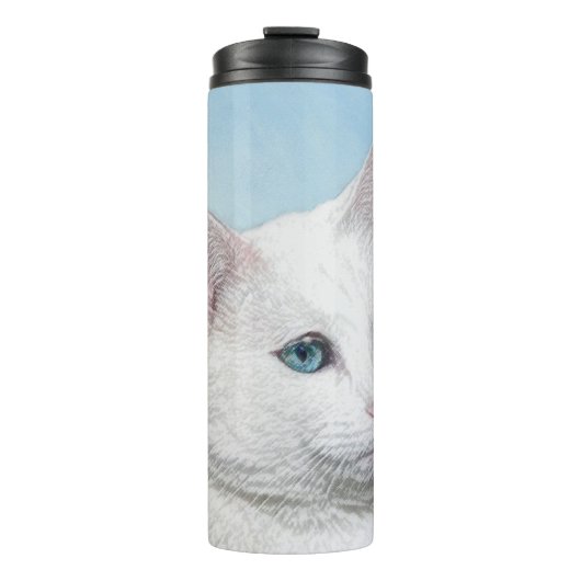 Witte kat schilderen - Kute Original Cat Art Thermosbeker (Voorkant)