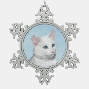 Witte kat schilderen - Kute Original Cat Art Tin Sneeuwvlok Ornament