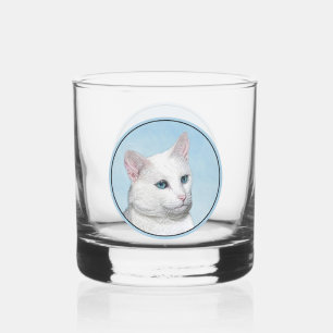 Witte kat schilderen - Kute Original Cat Art Whisky Glas