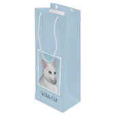 Witte kat schilderen - Kute Original Cat Art Wijn Cadeautas (Achterkant Gekanteld)