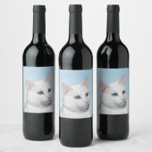 Witte kat schilderen - Kute Original Cat Art Wijn Etiket (Flessen)