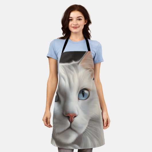 Witte kat schort (Gedragen)