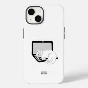 Witte kat slapen op laptop Apple iPhone 14 Hoesje