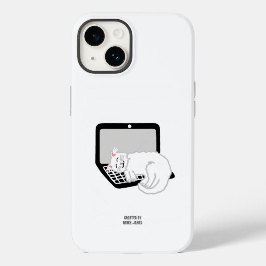 Witte kat slapen op laptop Apple iPhone 14 Hoesje (Achterkant)
