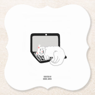 Witte kat slapen op laptop beugel papier Onderzett Kartonnen Onderzetters