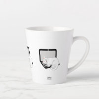 Witte kat slapen op laptop kleine latte Mok