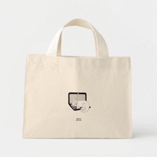 Witte kat slapen op laptop kleine Tas (Voorkant)