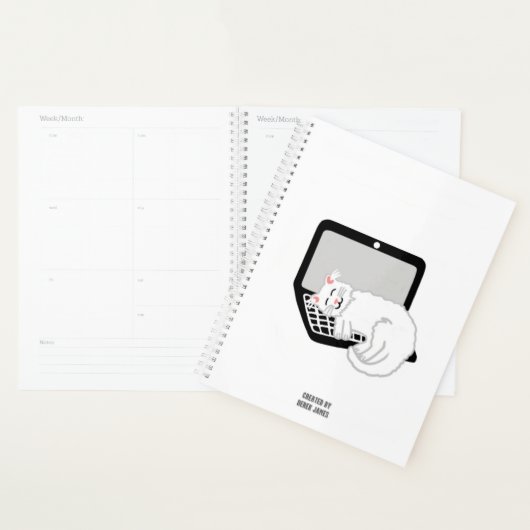 Witte kat slapen op laptop standaard planner (Display)