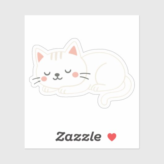 Witte kat slapend – Schattige zachte huisdierkunst Sticker (Vel)