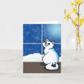Witte Kat Sneeuwraam Kaart (Gele Bloem)