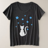 Witte Kat Sterren Plus Maat T-shirt (Design voorkant)
