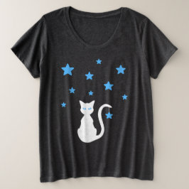 Witte Kat Sterren Plus Maat T-shirt