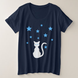 Witte Kat Sterren Plus Maat T-shirt