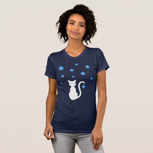 Witte Kat Sterren T-shirt (Voorkant volledig)