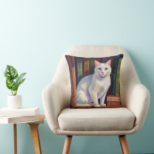 Witte kat tekening kussen