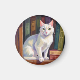 Witte kat tekening magneet