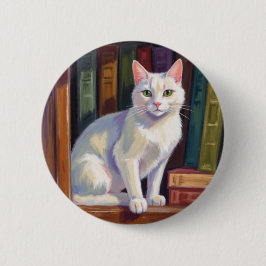 Witte kat tekening ronde button 5,7 cm