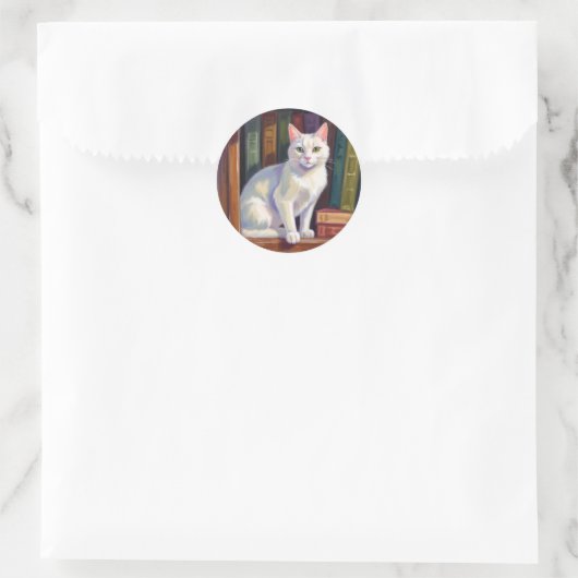 Witte kat tekening ronde sticker (Tas)